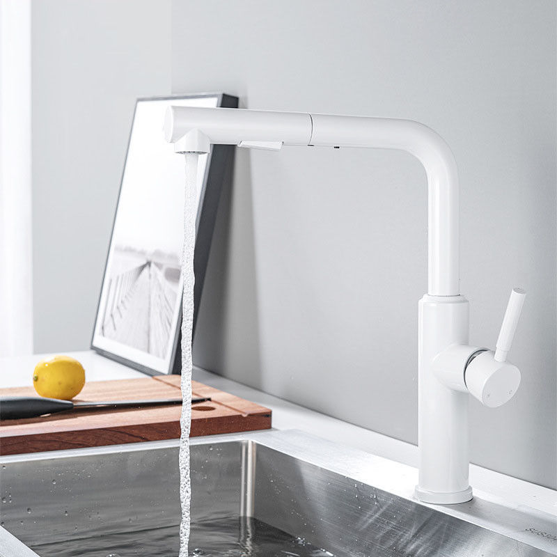 Рукоятка рычага вытягивает вниз Faucet раковины в финише штейнового черного Sn Chrome белом сером