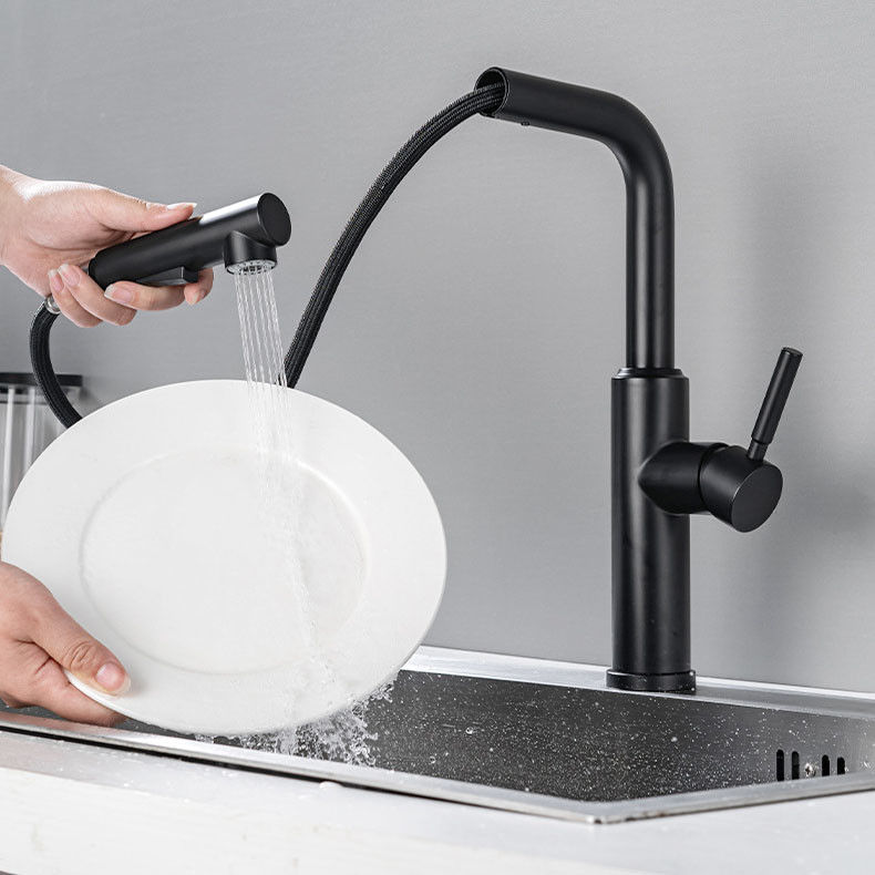 Рукоятка рычага вытягивает вниз Faucet раковины в финише штейнового черного Sn Chrome белом сером