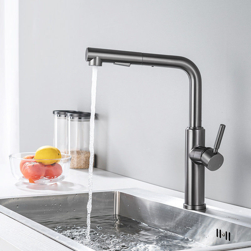 Рукоятка рычага вытягивает вниз Faucet раковины в финише штейнового черного Sn Chrome белом сером