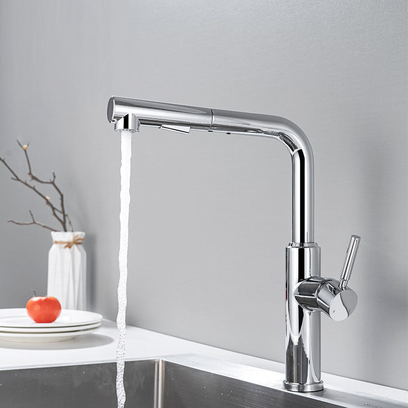 Рукоятка рычага вытягивает вниз Faucet раковины в финише штейнового черного Sn Chrome белом сером